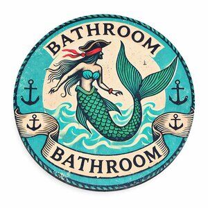 Pirate Mermaid Metal Bathroom Sign Sailor Approved Restroom Decor 🏴‍☠️🧜‍♀️ NEW